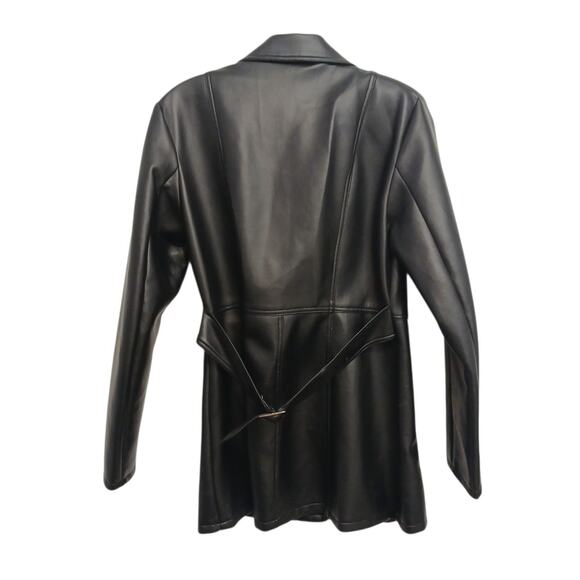 Louise Paris Faux Leather Jacket Sz S Black Mid Snaps Pockets Back Belt Modern - Picture 9 of 14